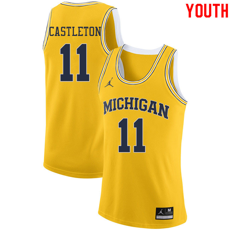 Jordan Brand Youth #11 Colin Castleton Michigan Wolverines College Basketball Jerseys Sale-Yellow